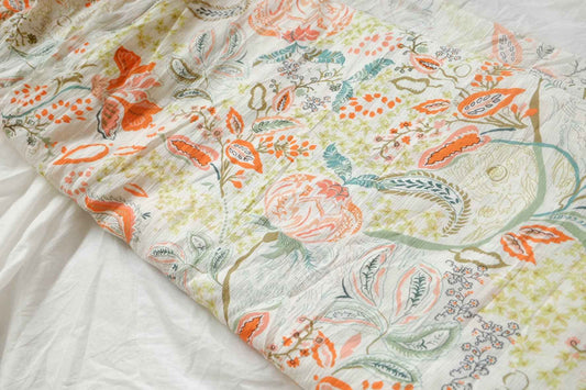 Textured Tencel Cotton Linen Floral Fabric, Airy Summer Dress Weight, 2.19 Yards