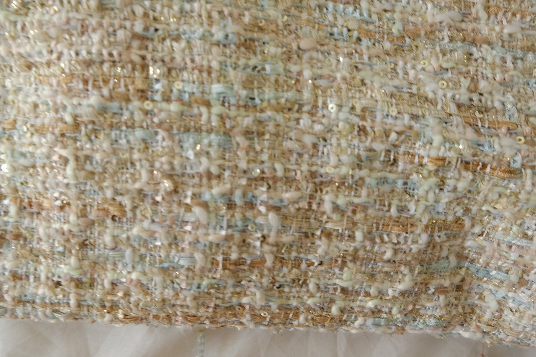 Bouclé Tweed Fabric – Soft Cream Textured Metallic Blend – 2.2 yd