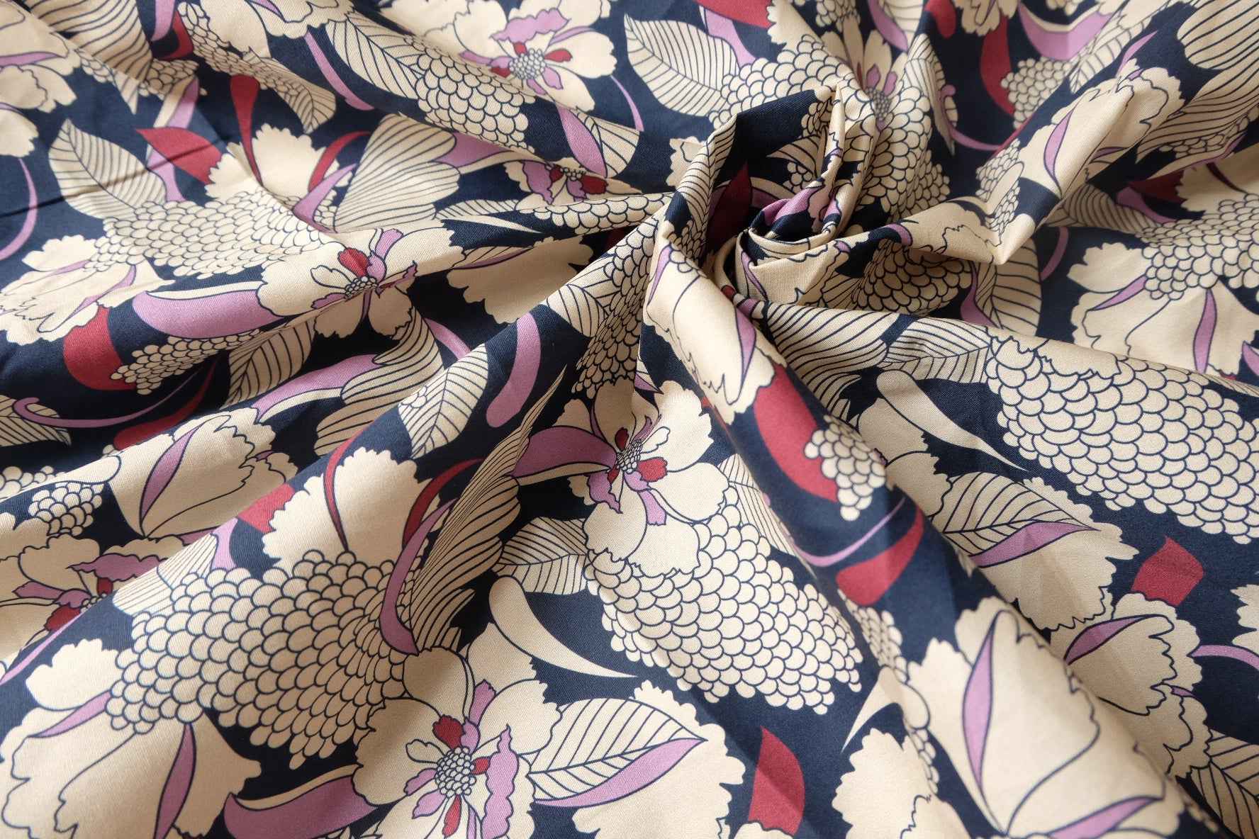 Bold Navy Floral Poplin Fabric, Crisp Statement Dress Weight, 3.28 Yards
