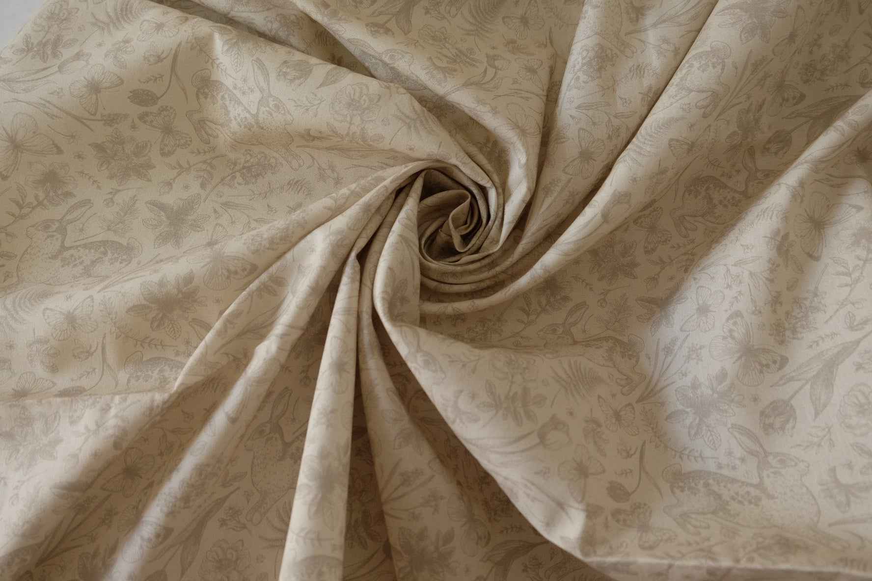 Neutral Rabbit Garden Cotton Fabric – 2.2 yd