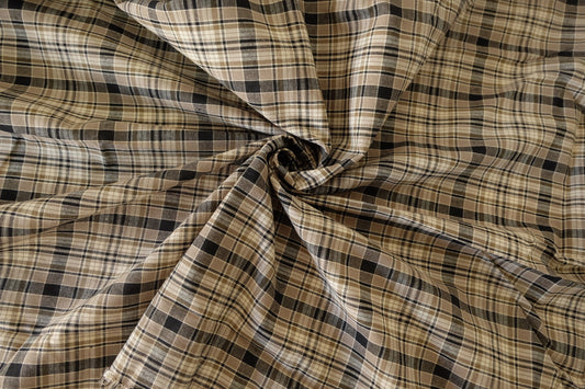 Brown Black Yarn-Dyed Plaid Cotton Fabric – 3.3 yd