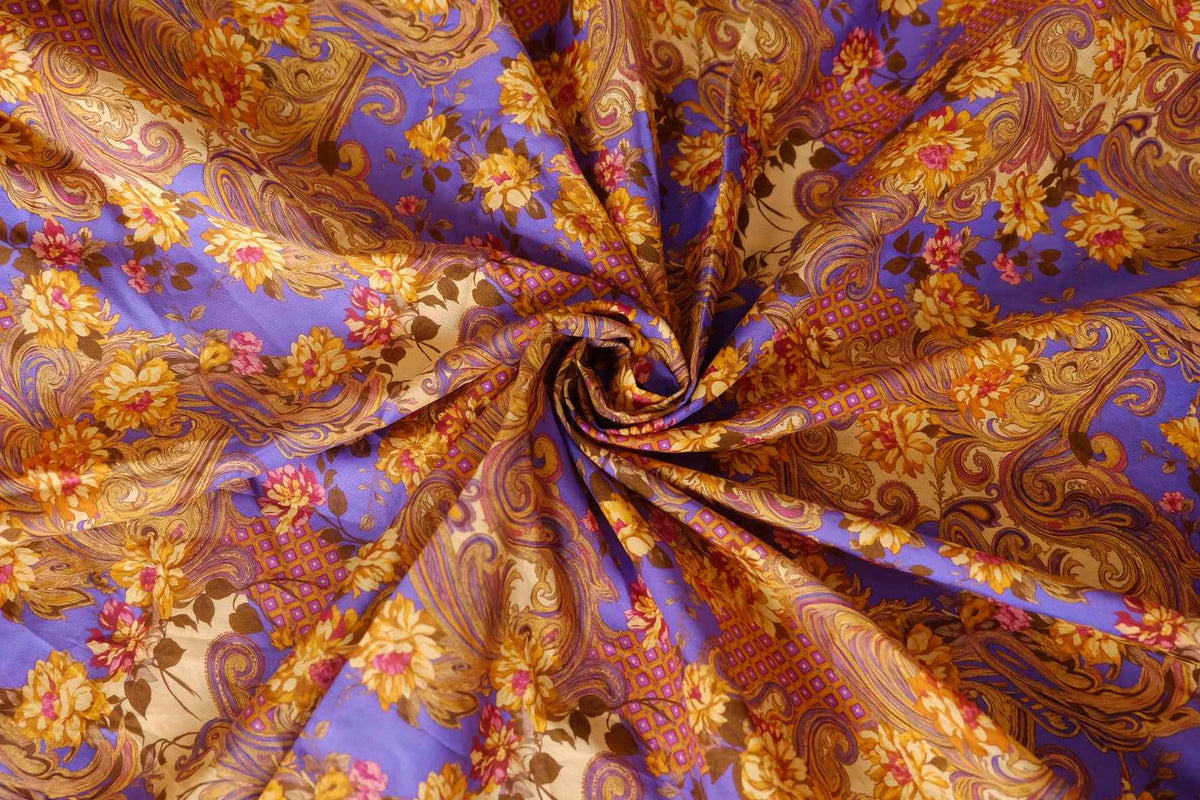 Golden Baroque Floral Cotton Lawn – 3.06 yd
