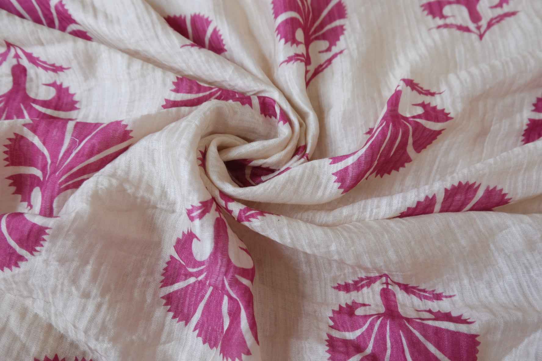 Magenta Leaf Print Tencel Linen Fabric - 3.28 yd