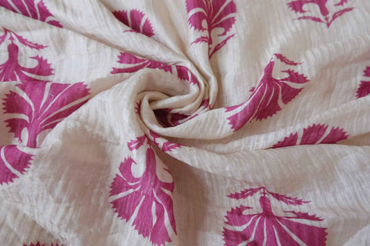 Magenta Leaf Print Tencel Linen Fabric - 3.28 yd