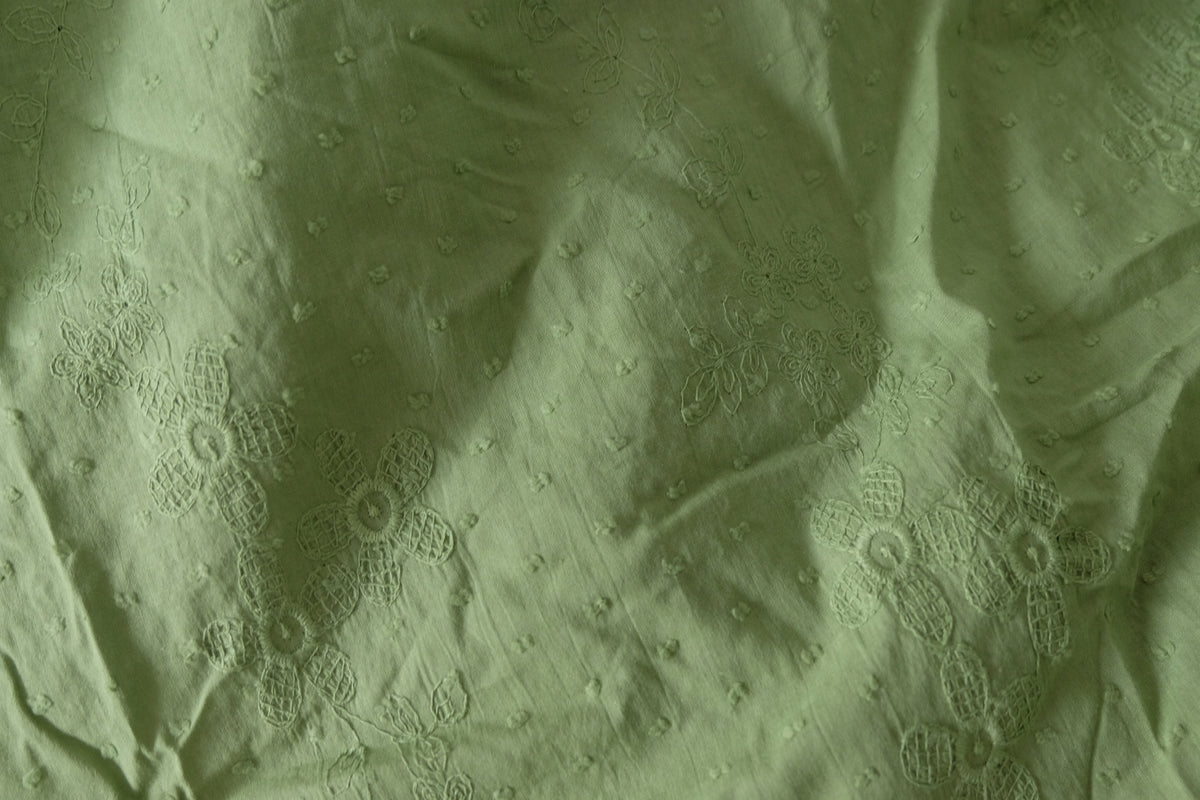 Sage Floral Embroidered Jacquard Cotton — 1.64 yd