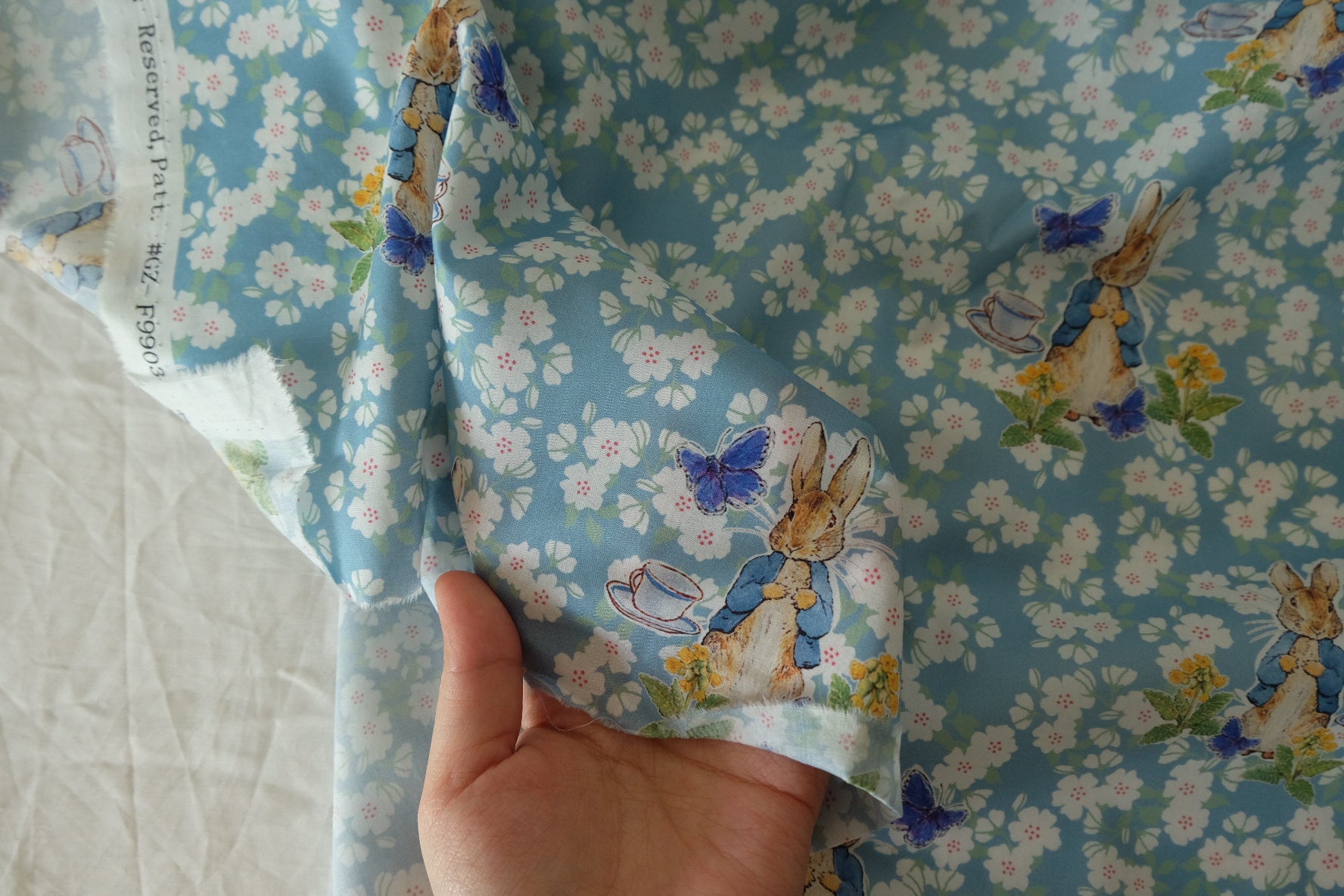 Storybook Rabbit Cotton Lawn Fabric in Sky Blue - 1.6 yd