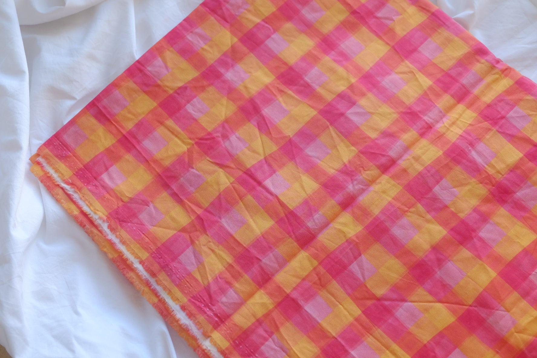 Pink Orange Plaid Cotton Poplin – 3.6 yd