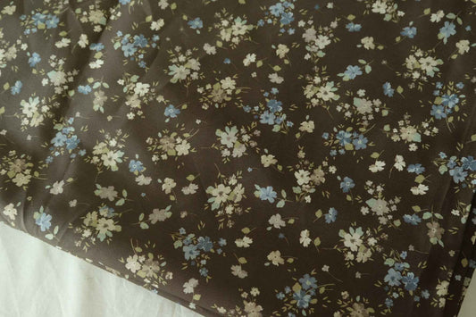 Brown Floral Cotton Sateen Fabric – 1.6 yd