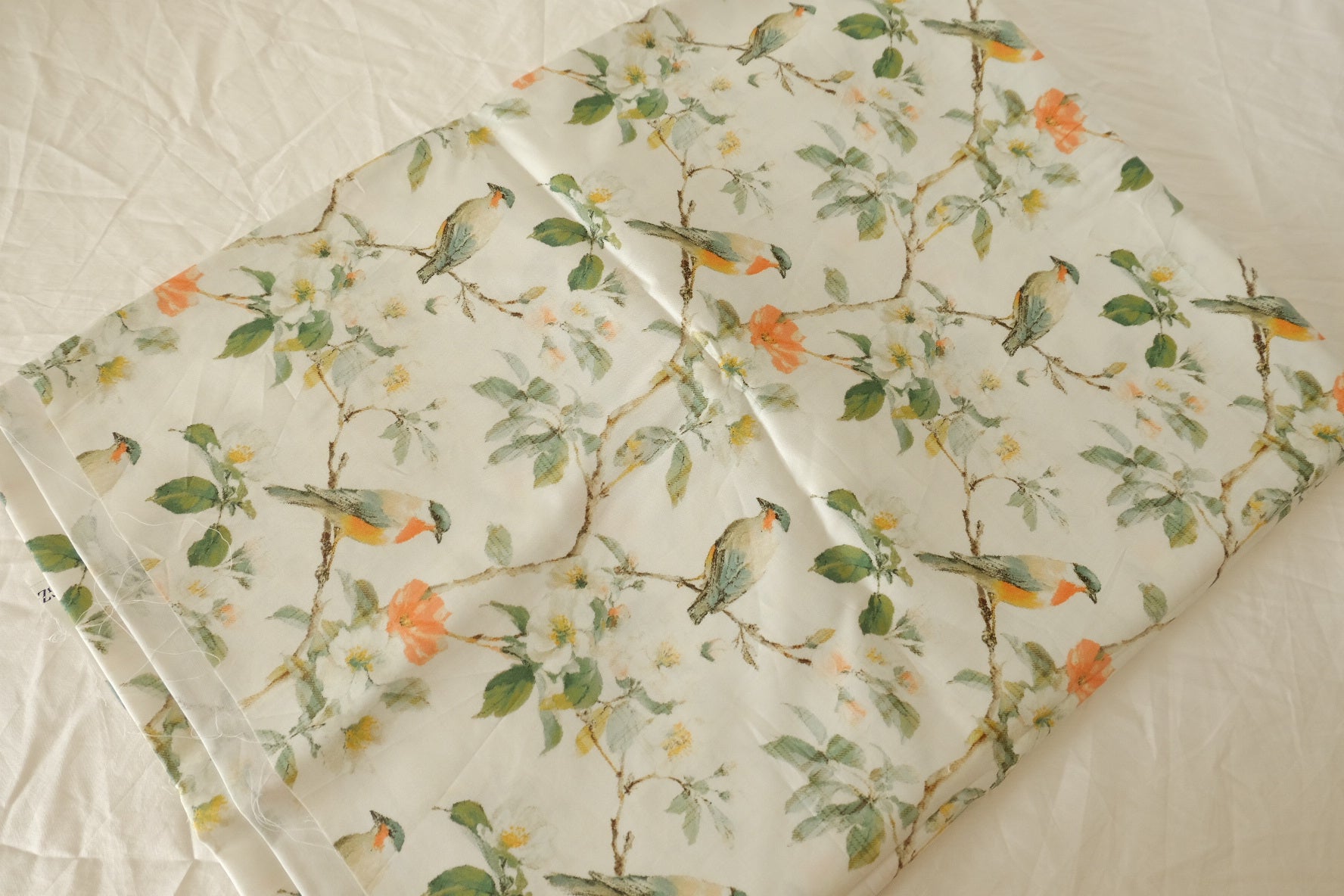 Bird Blossom Dense Cotton Sateen Fabric - 3.3 yd