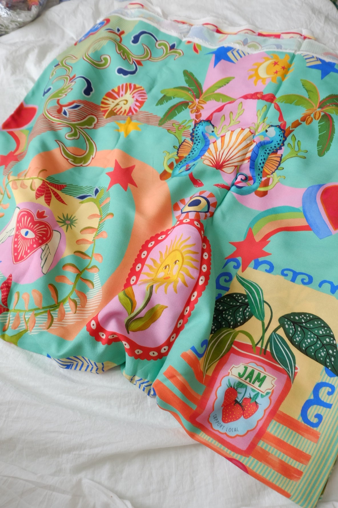 Seahorse Resort Scarf Print Rayon Challis — 3.28 yd