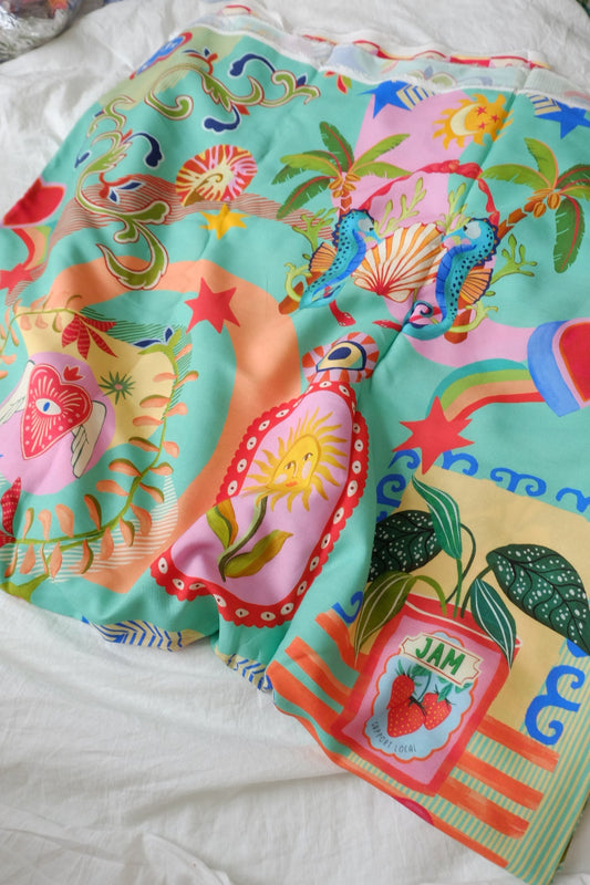 Seahorse Resort Scarf Print Rayon Challis — 3.28 yd