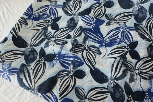 Blue Black Floral Heavy Pure Linen — 2.19 yd