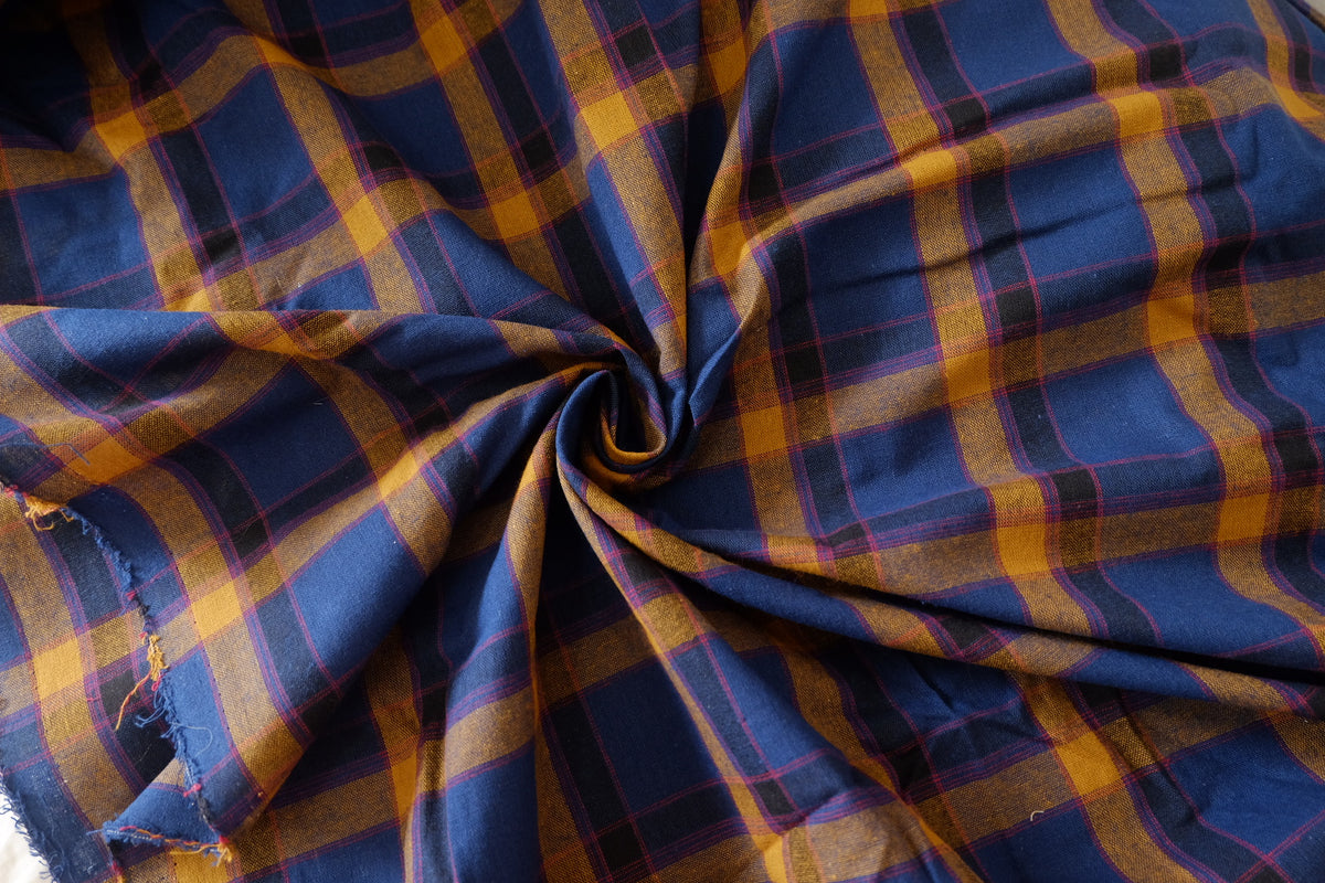 Navy & Mustard Yarn-Dyed Plaid Cotton – 3.3 yd