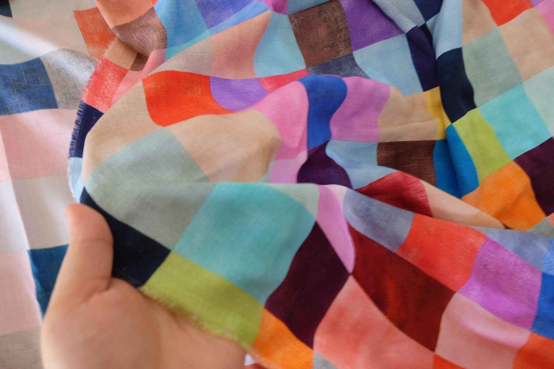 Colorful Plaid Rayon Challis Fabric – 2.7 yd