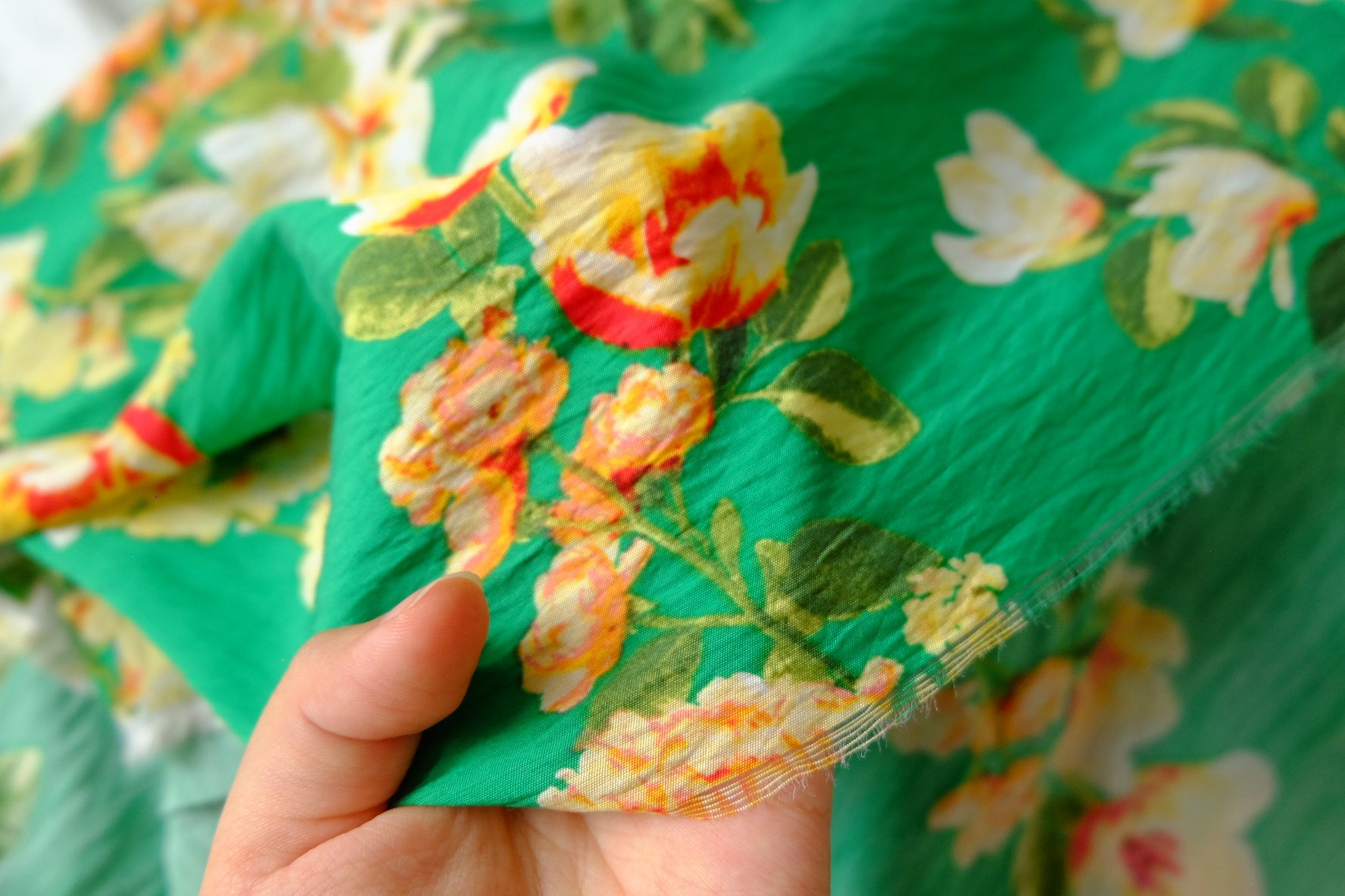 Vibrant Green Floral Tencel Cotton Fabric 3.3 Yards