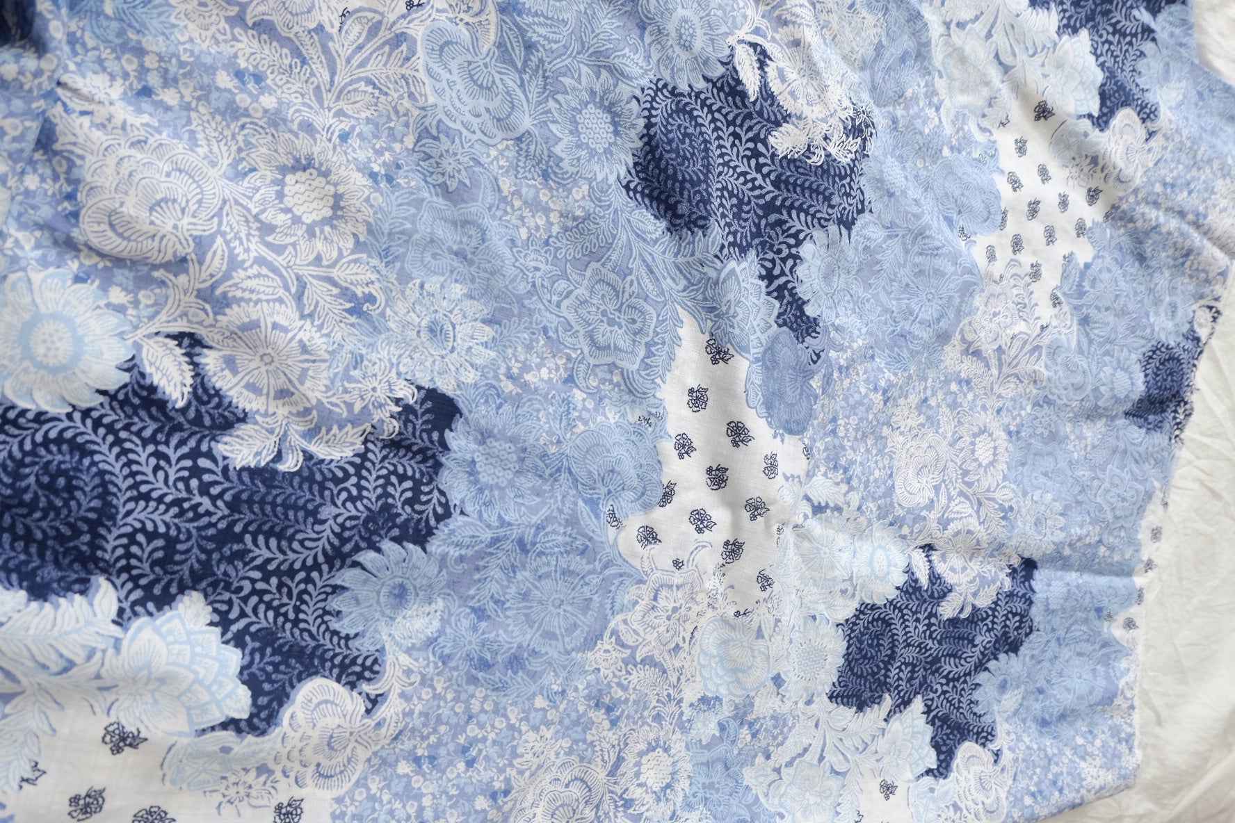 Blue Patchwork Cotton-Linen Fabric - 2.19 yd