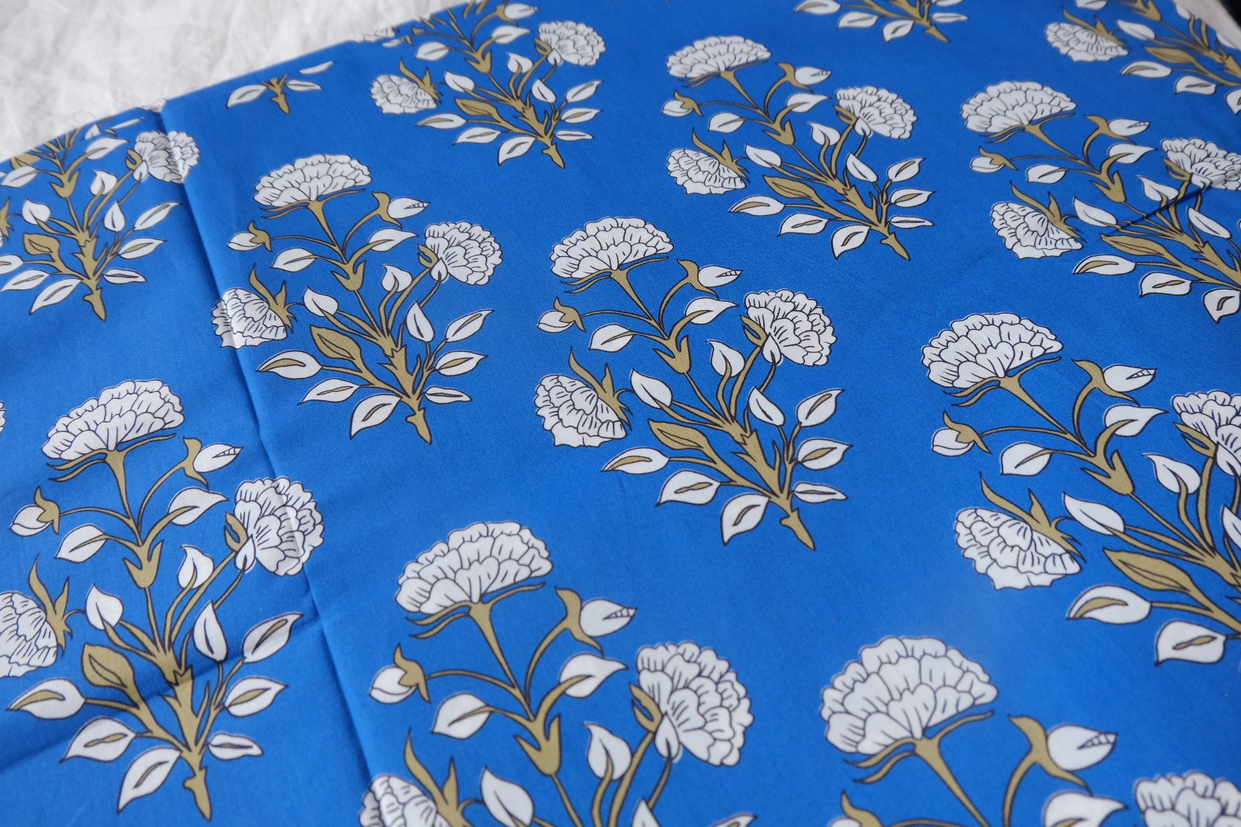 Blue Block Floral Cotton Poplin Fabric - 1.64 yd