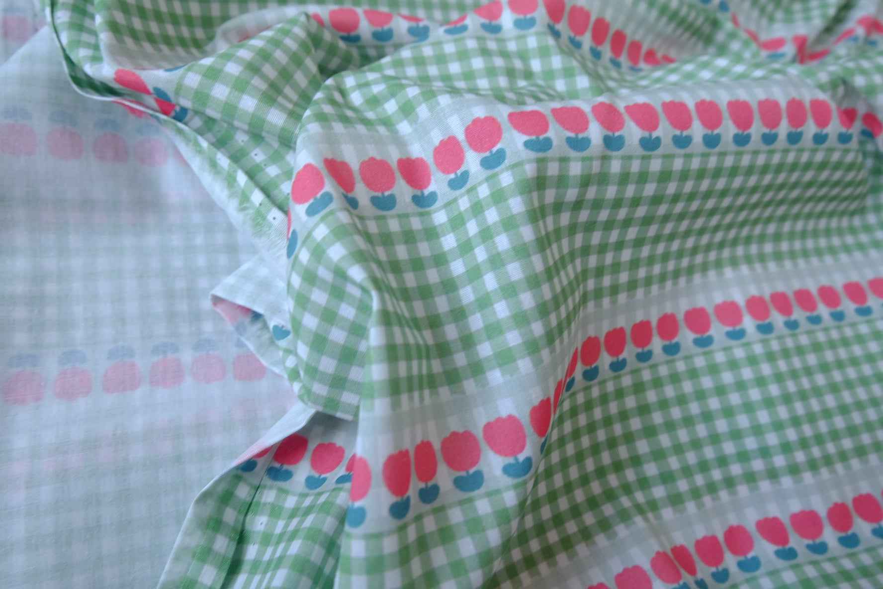 Green Gingham Tulip Cotton Fabric - 2.19 yd