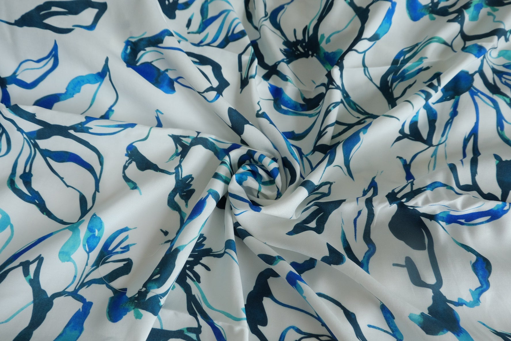 Blue Ink Botanical Silky Rayon Fabric - 2.19 yd