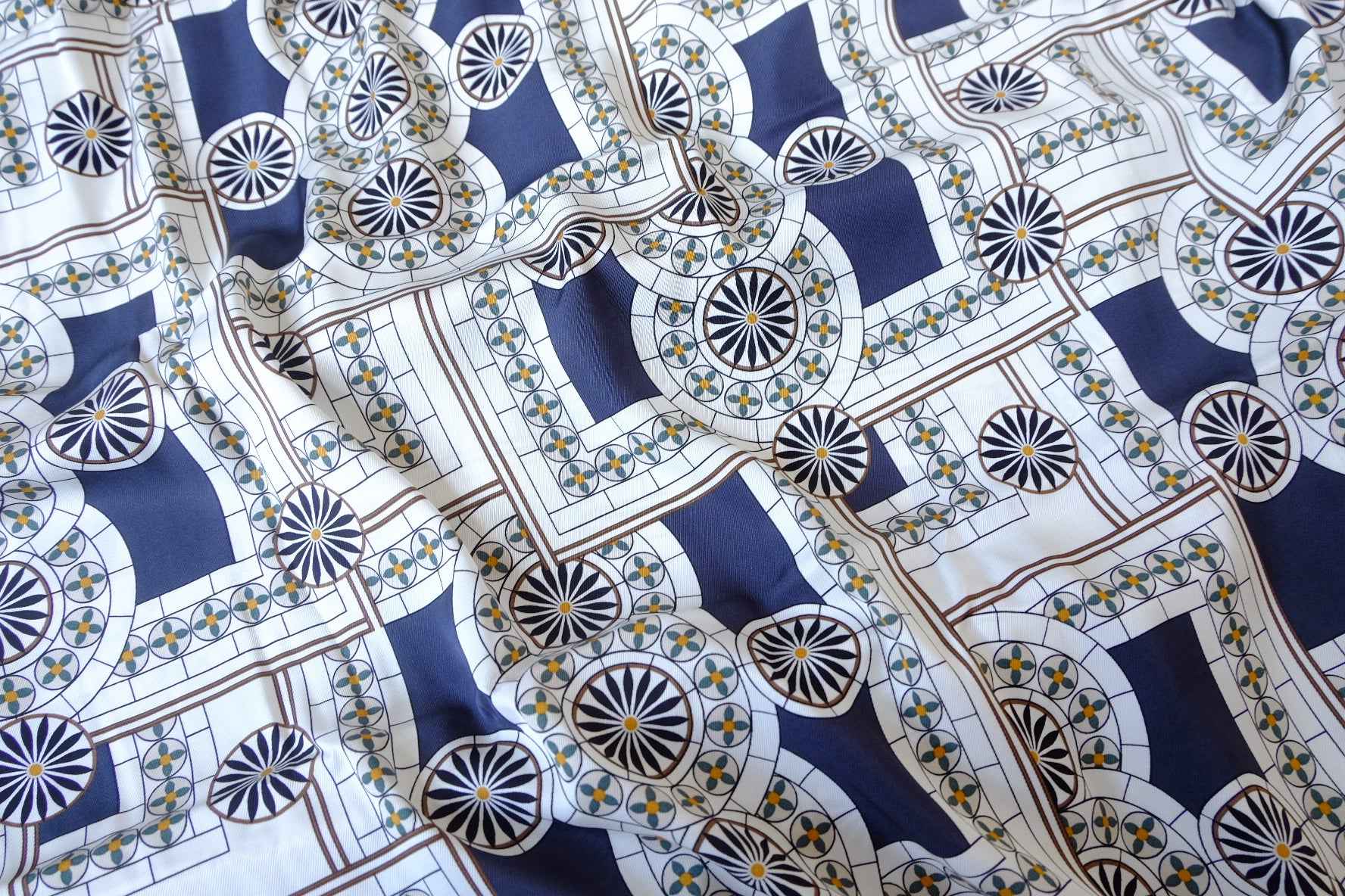 Silky Twill Botanical Tile Viscose Fabric — 3.28 yd