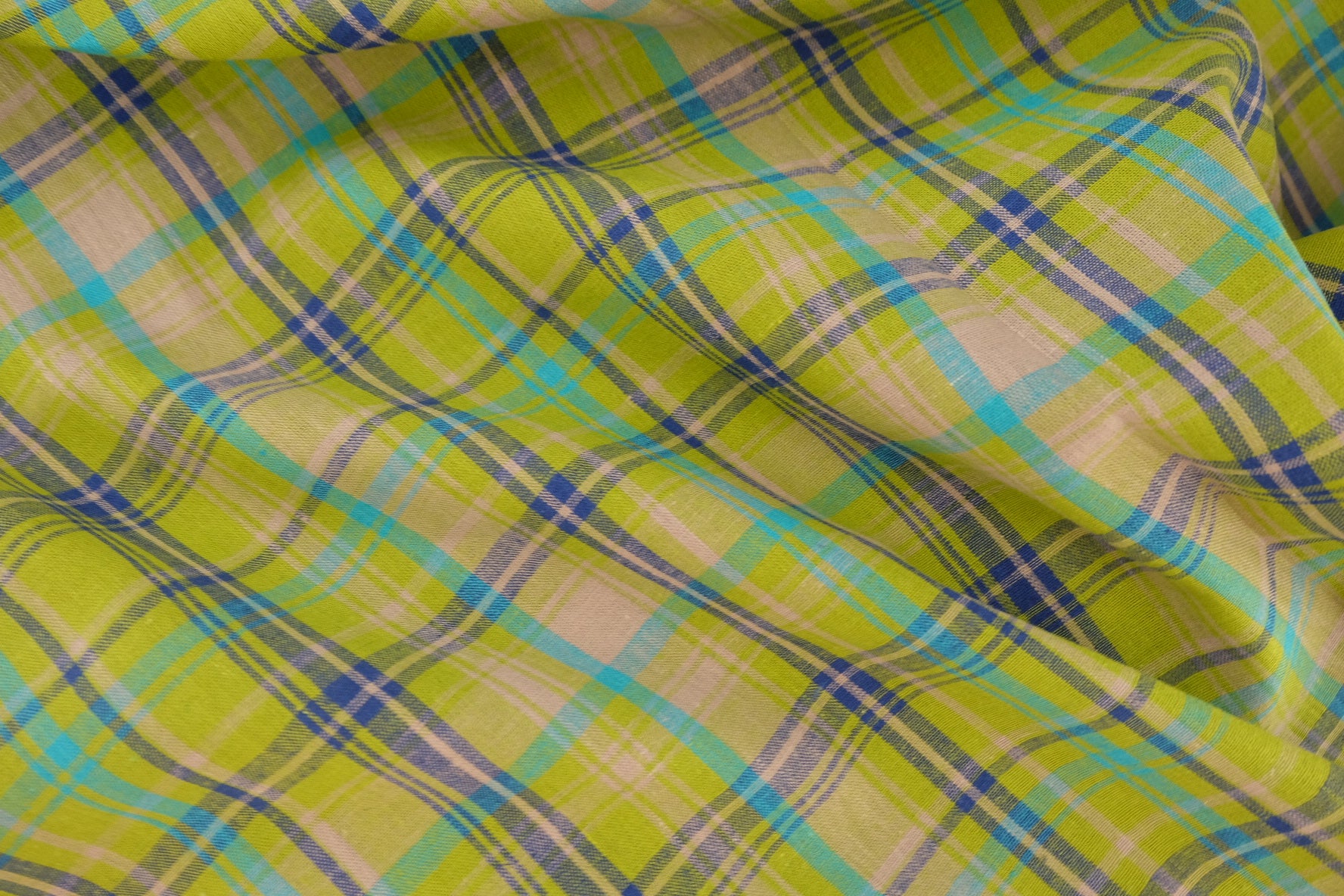 Lime Plaid Linen Cotton Yarn-Dyed Fabric – 2.2 yd