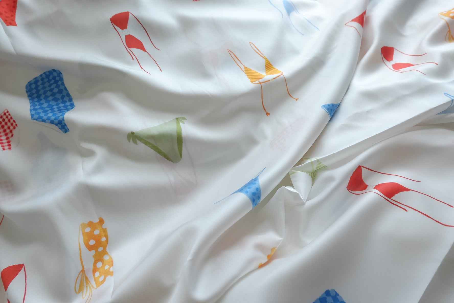 Poolside Bikini Print Satin Fabric - by Meter