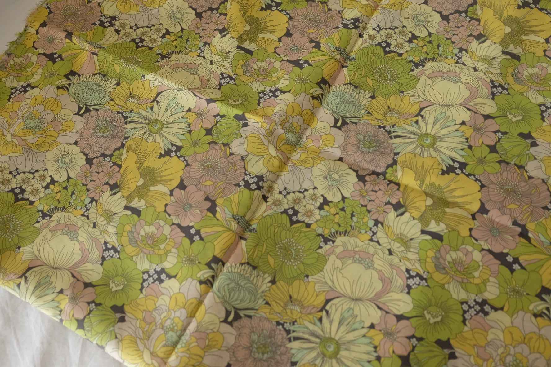 Vintage Olive Floral Cotton Lawn Fabric – 3.3 yd