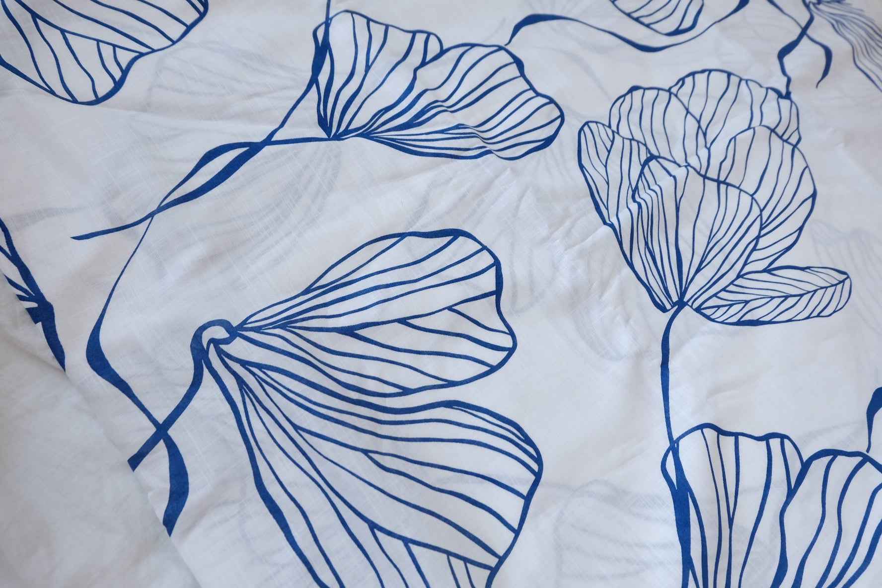 Blue Line Floral Washed Lightweight Linen Fabric - 3.28 yd
