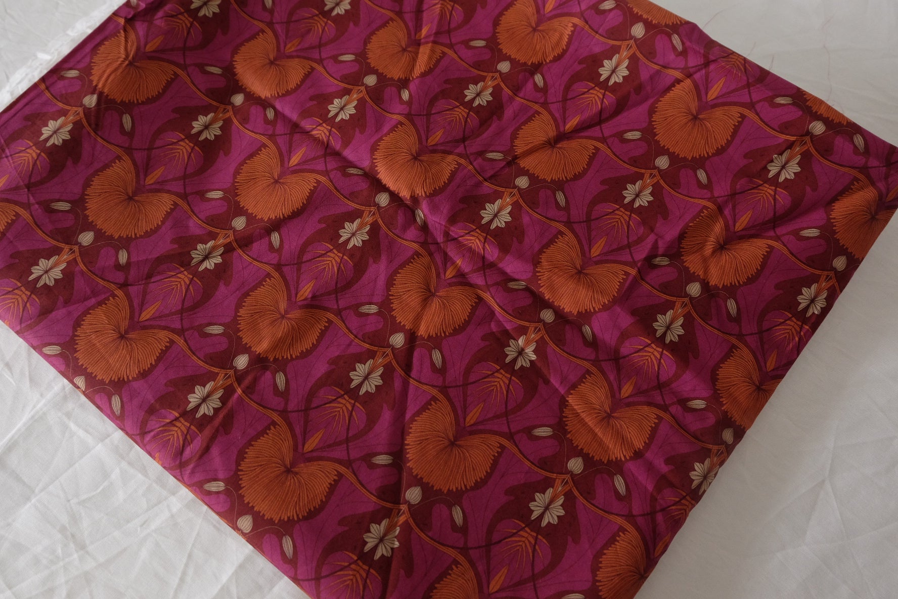 Dark Magenta Floral Cotton Lawn Fabric - 1.3 yd