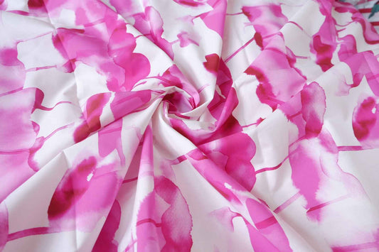 Pink Watercolor Floral Cotton Poplin Fabric — 2.19 yd