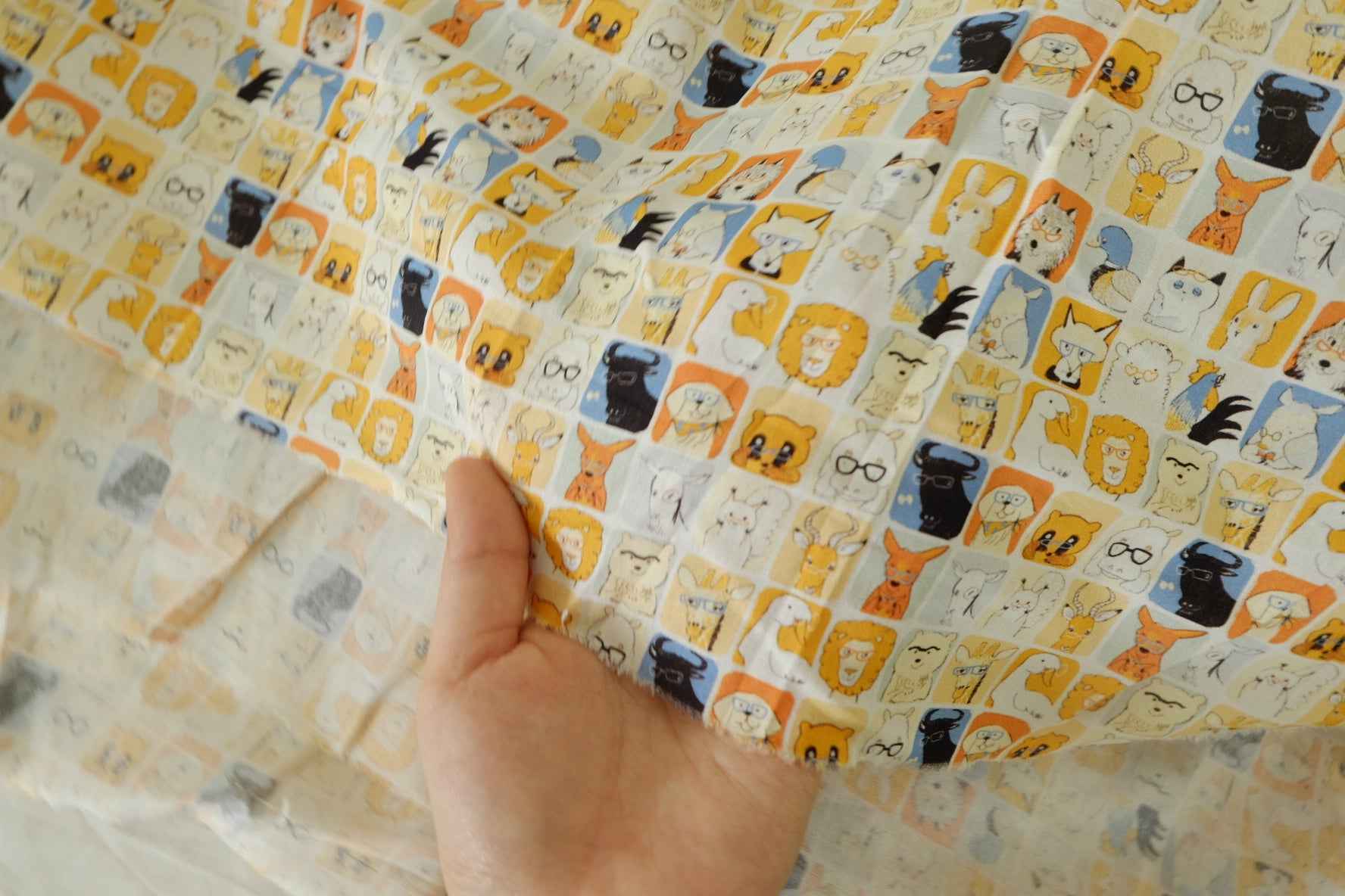 Playful Animal Portrait Cotton Lawn Fabric - 2.7 yd