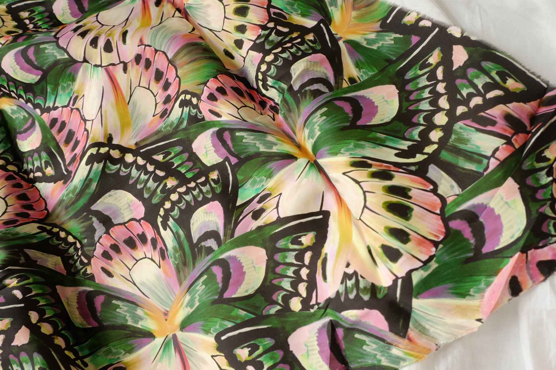 Bold Butterfly Cupro Fabric, Fluid Dress Weight Statement Print
