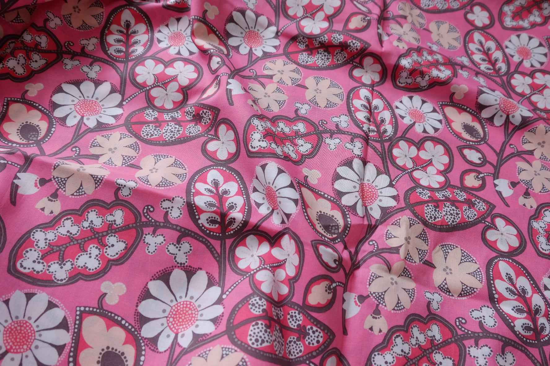 Pink Retro Floral Designer Deadstock Cotton Fabric - 1.64 Yards