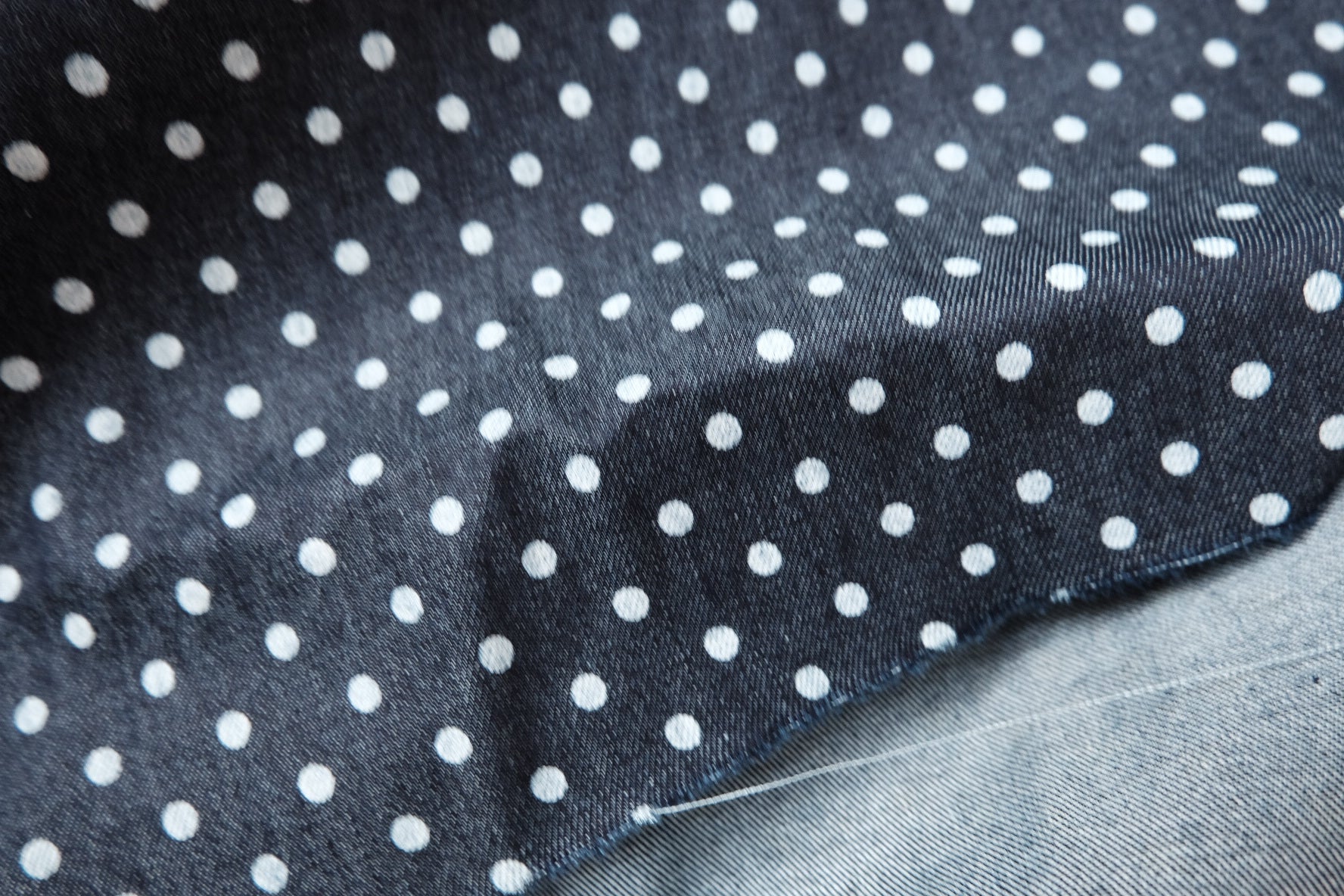 Navy Polka Dot Cotton Denim, Extra Wide Width, 1.64 Yards