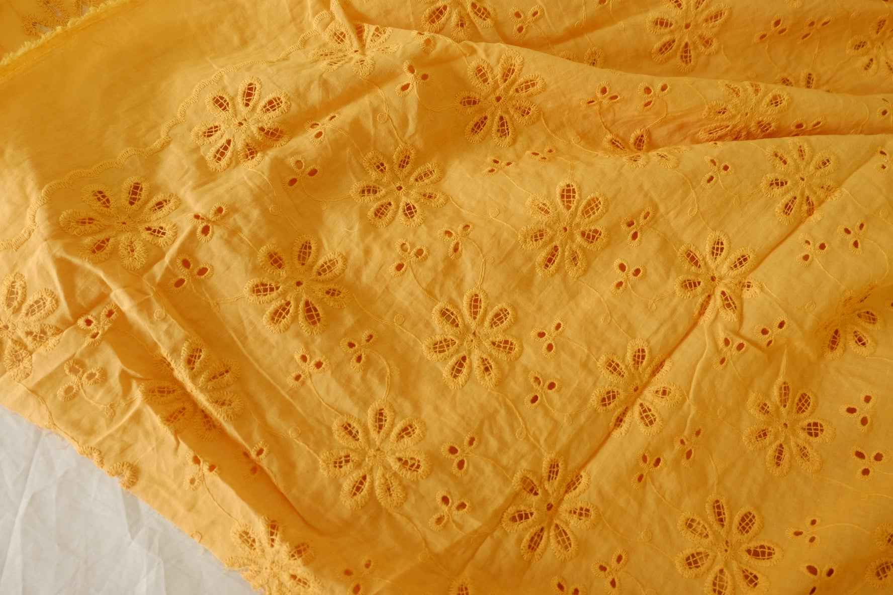 Marigold Eyelet Embroidered Cotton Fabric – 1.75 yd