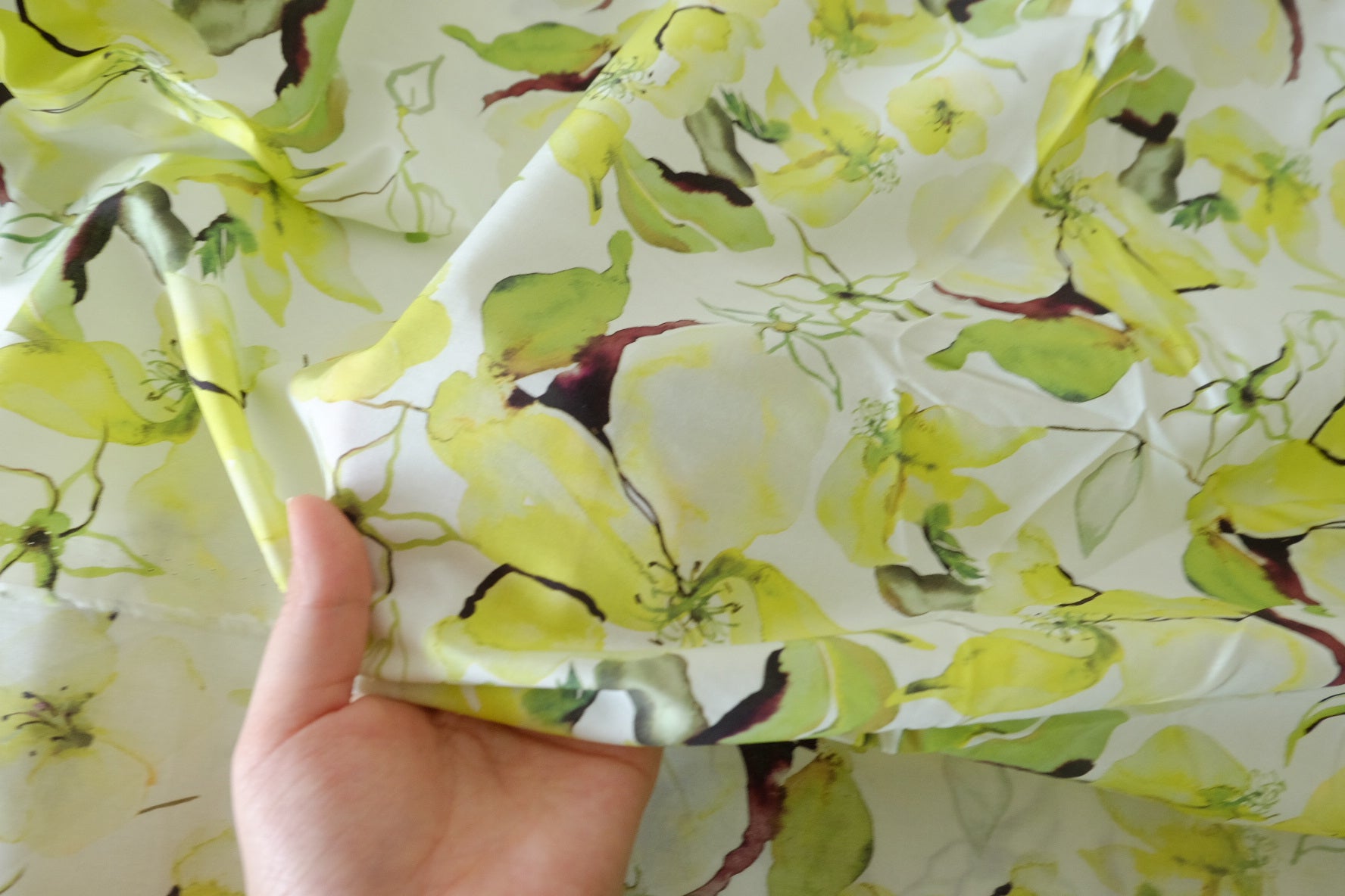 Lemon Garden Watercolor Floral Cotton Lawn Fabric  – 2.62 yd