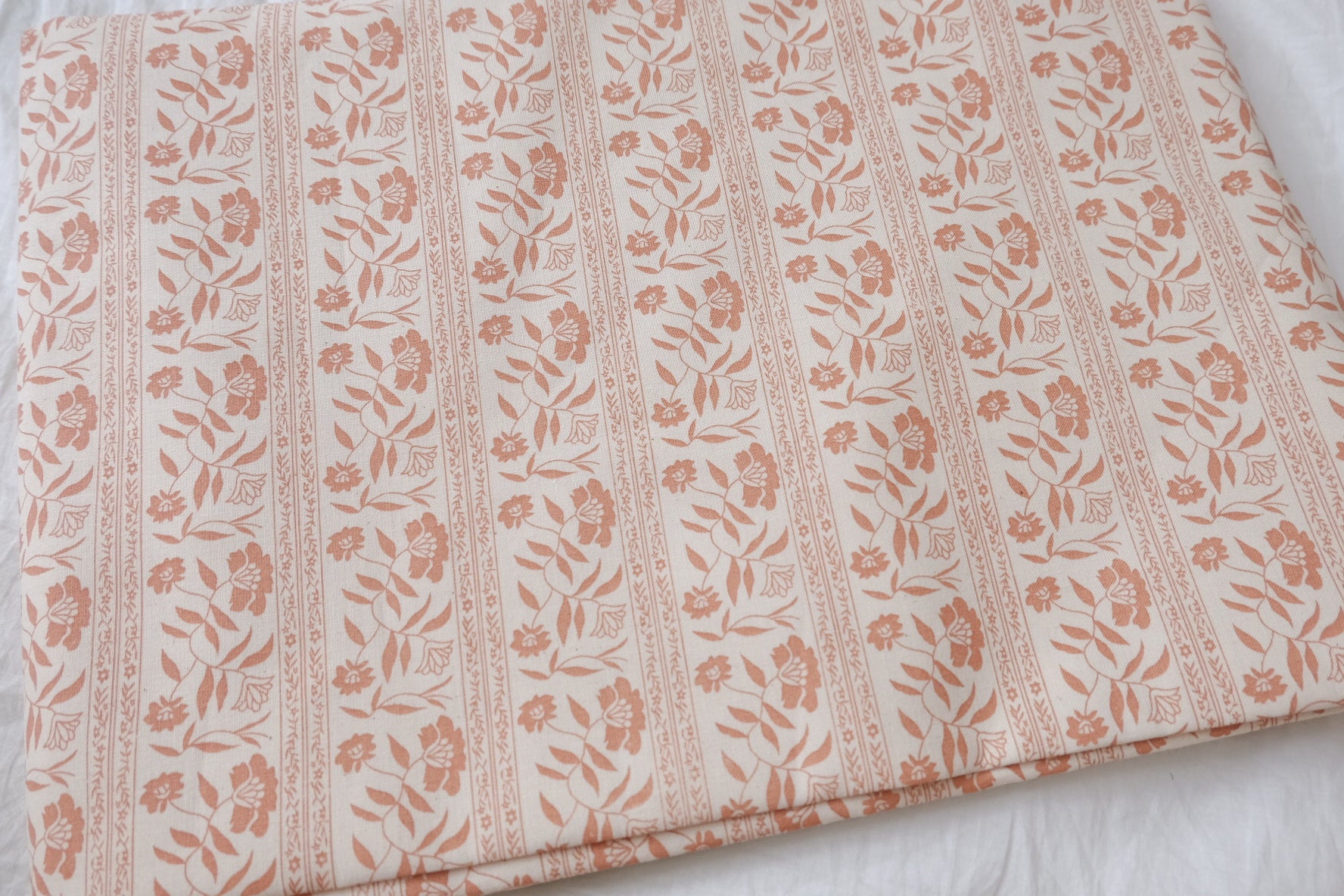 Peach Floral Stripe Linen Cotton, 1.64 Yards