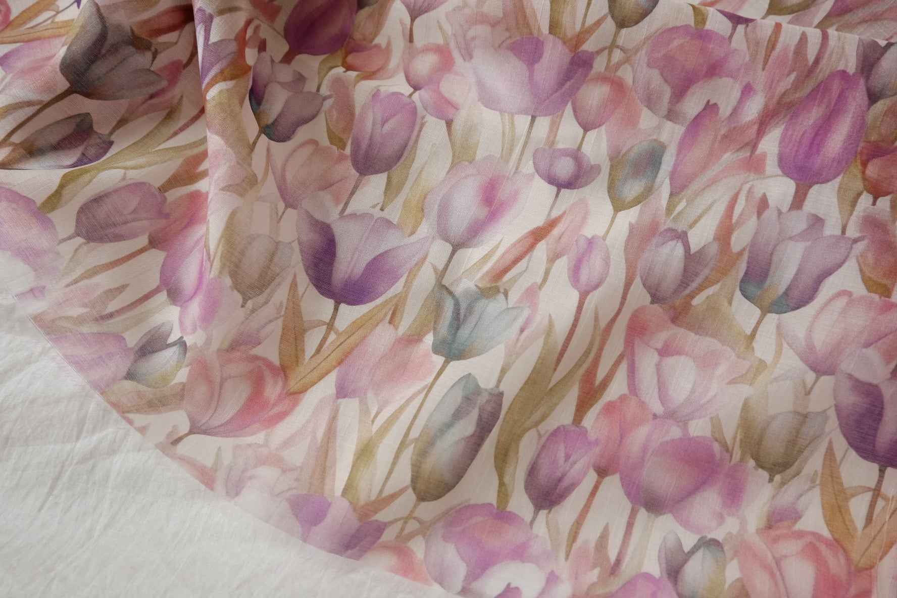 Sheer Watercolor Floral Tencel-Cotton Fabric - 3.28 yd