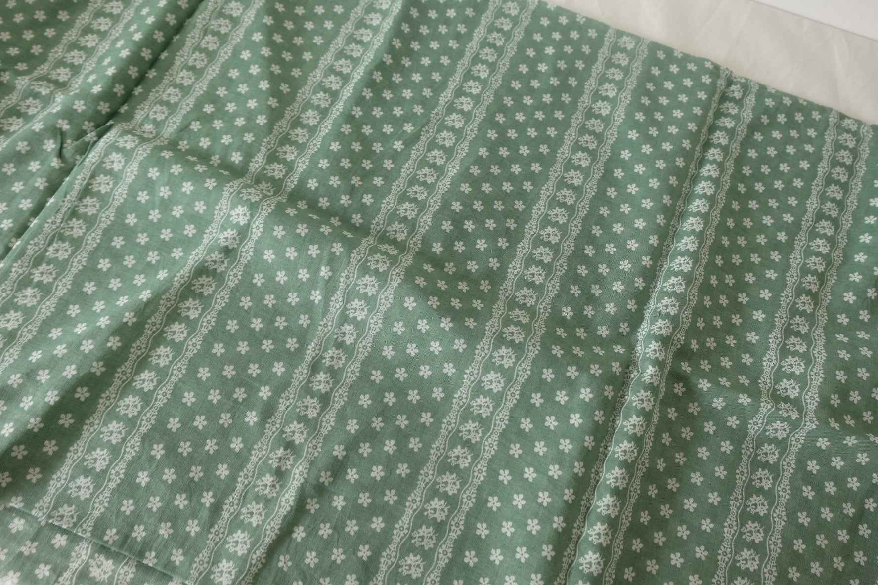 Sage Green Floral Stripe Cotton Voile Fabric – 3.8 Yards