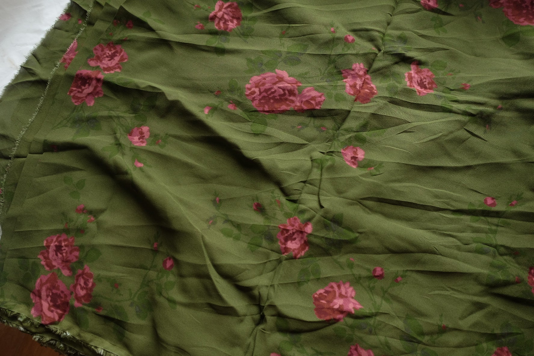 Olive Pink Floral Viscose Fabric – 3.3 yd