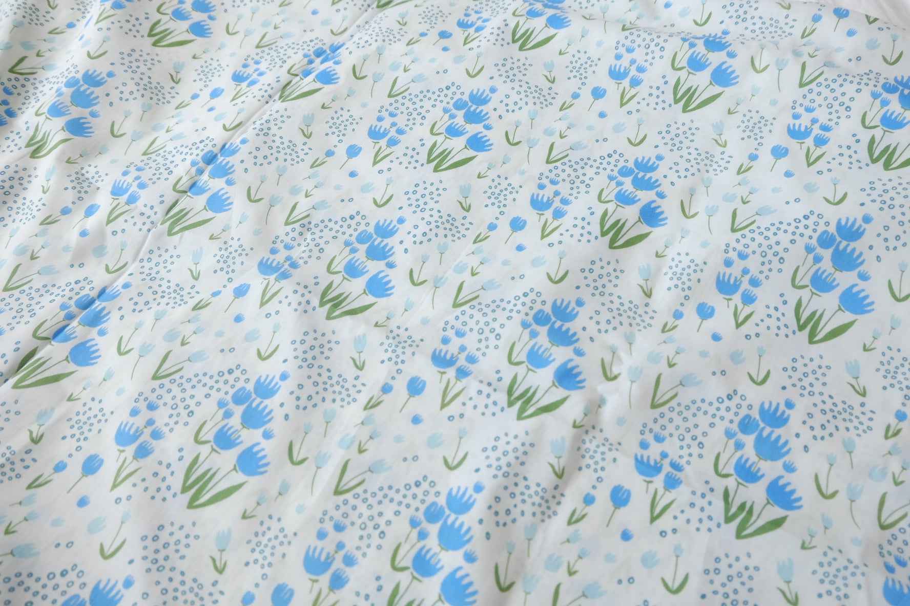 Blue Folk Floral Cotton Poplin Fabric — 2.19 yd