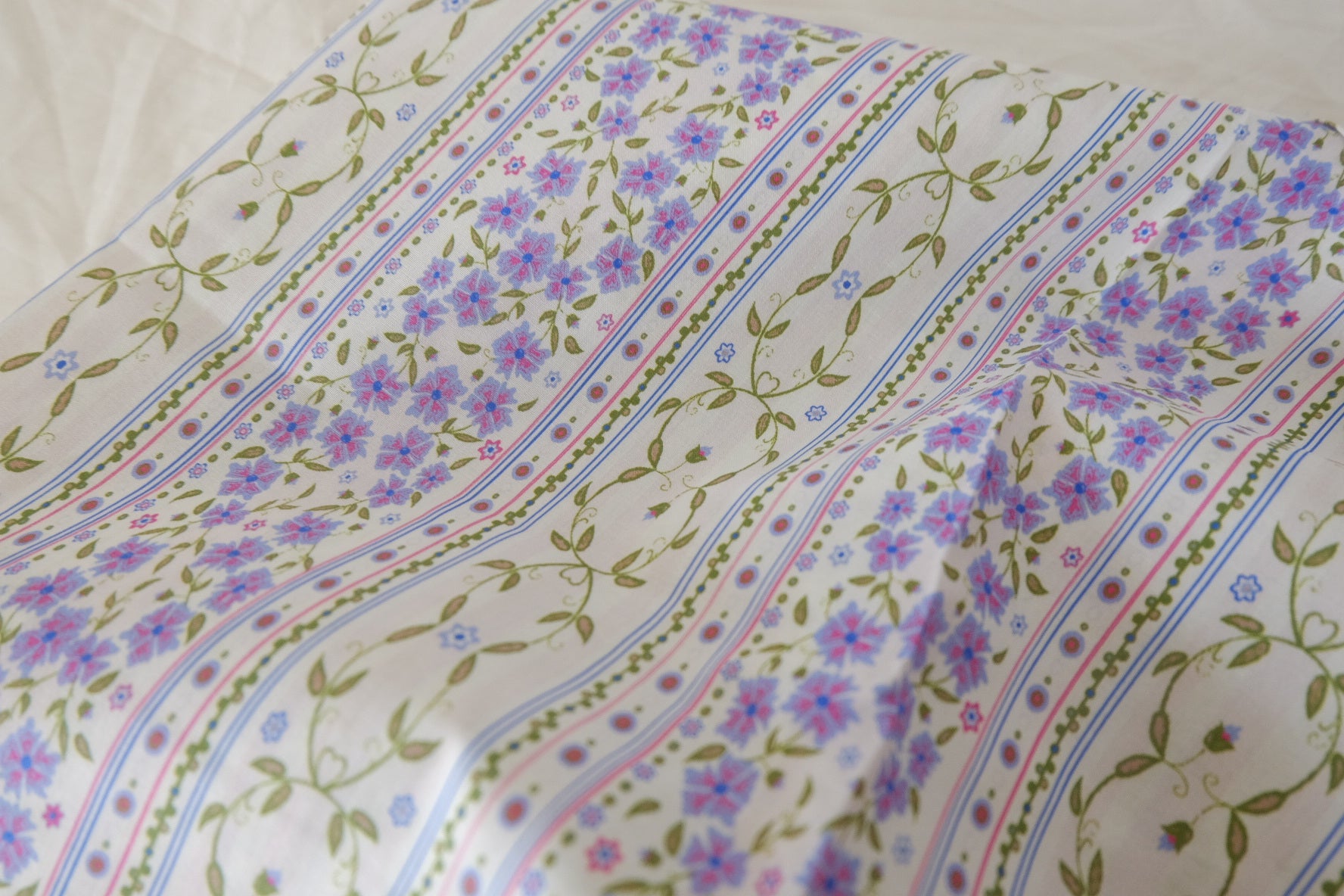 Vintage Stripe Floral Cotton Lawn Fabric - 1.75 yd