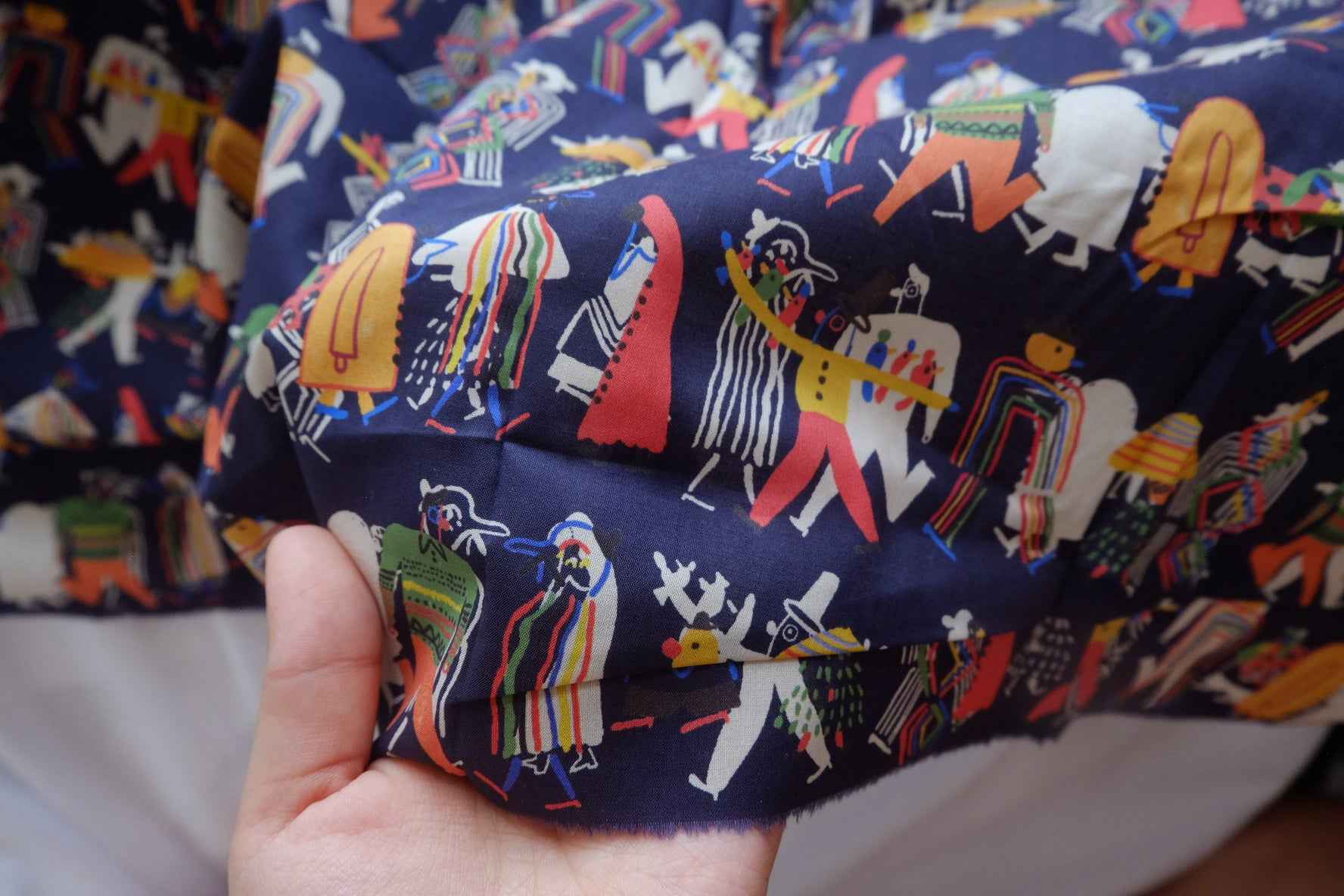 Illustrated Folk Cotton Lawn Fabric - 1.64 yd