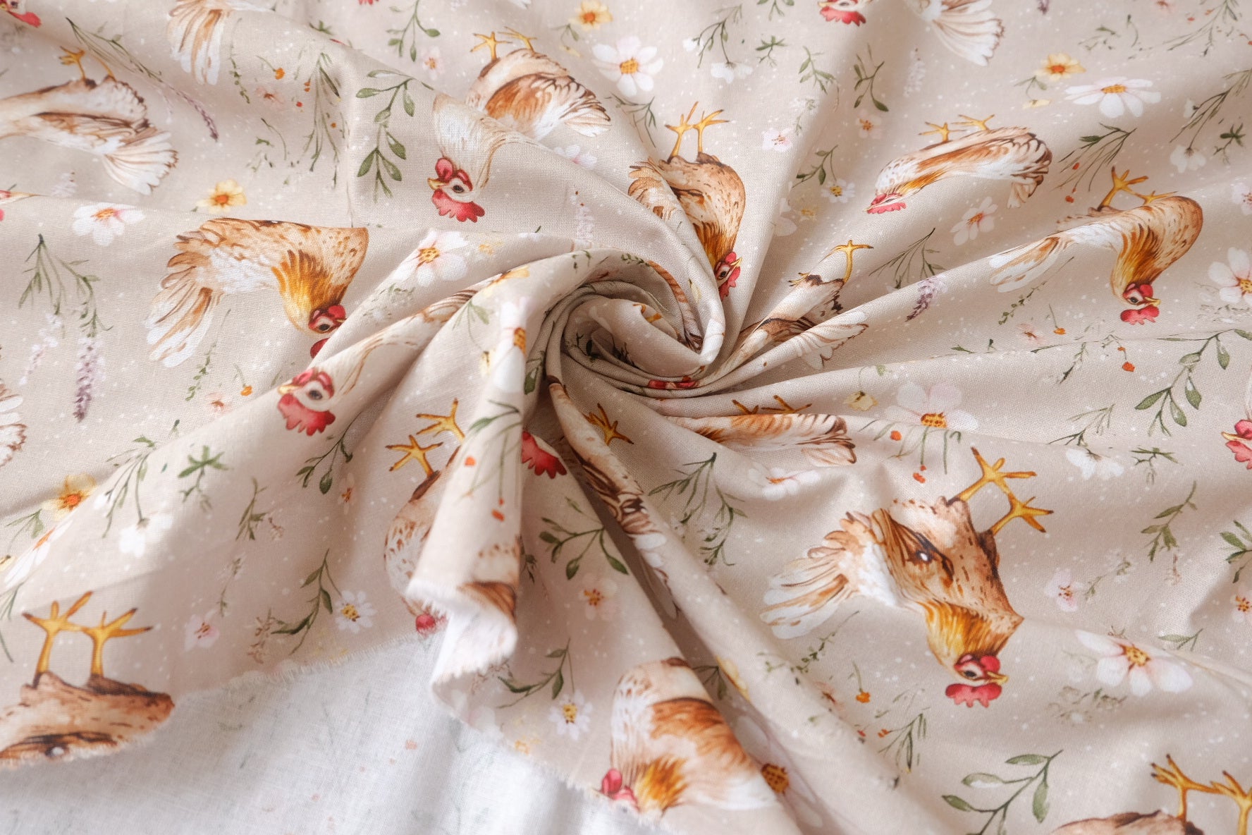 Hen Print Cotton Craft Fabric, 1.64 Yards