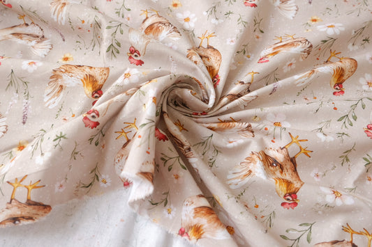 Hen Print Cotton Craft Fabric, 1.64 Yards