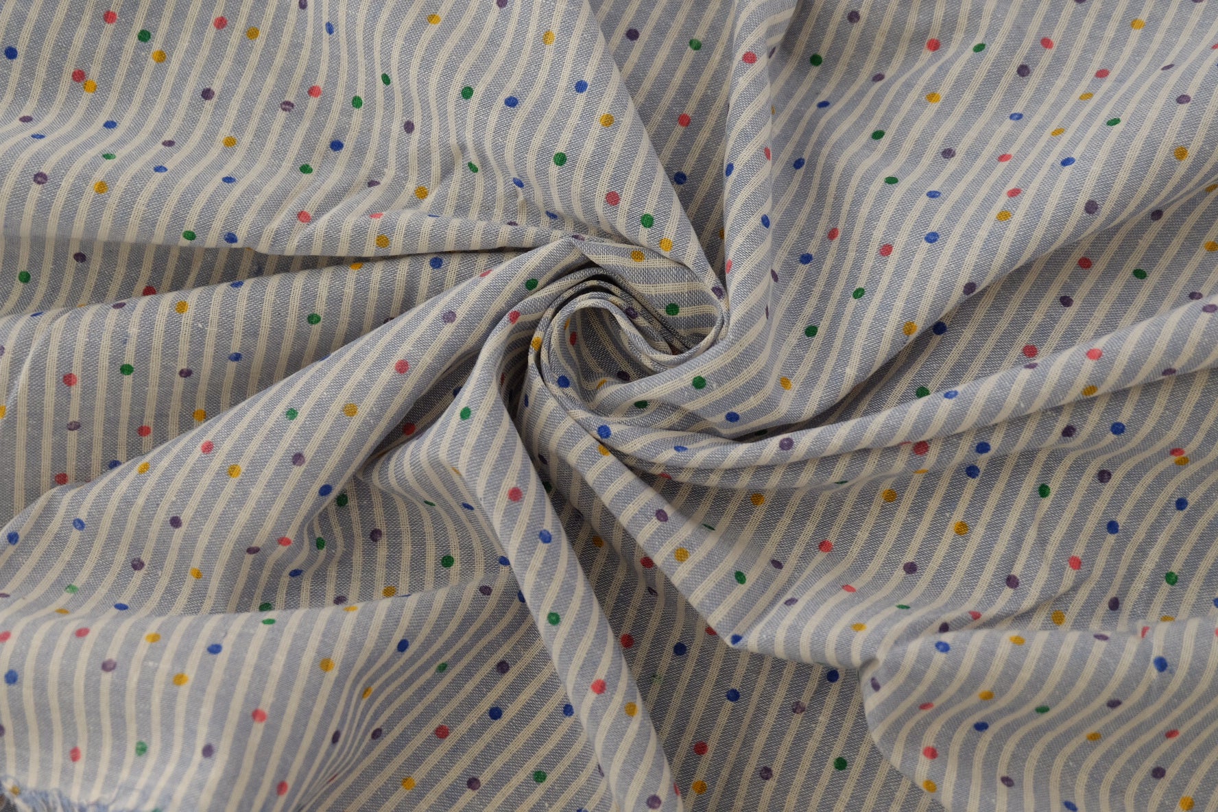 Sky Blue Striped Cotton-Linen with Confetti Dots – 2.2 yd
