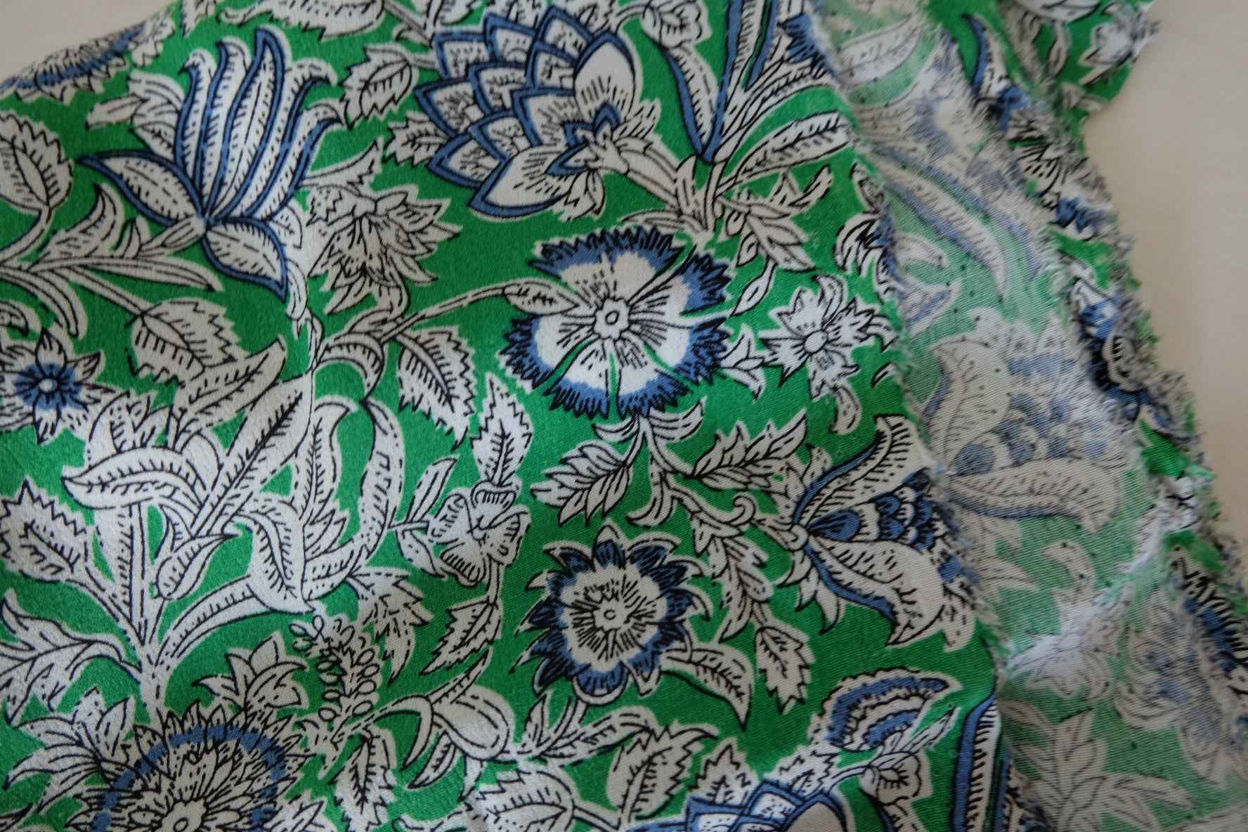 Green Floral Border Print Rayon Fabric – 2.2 yd