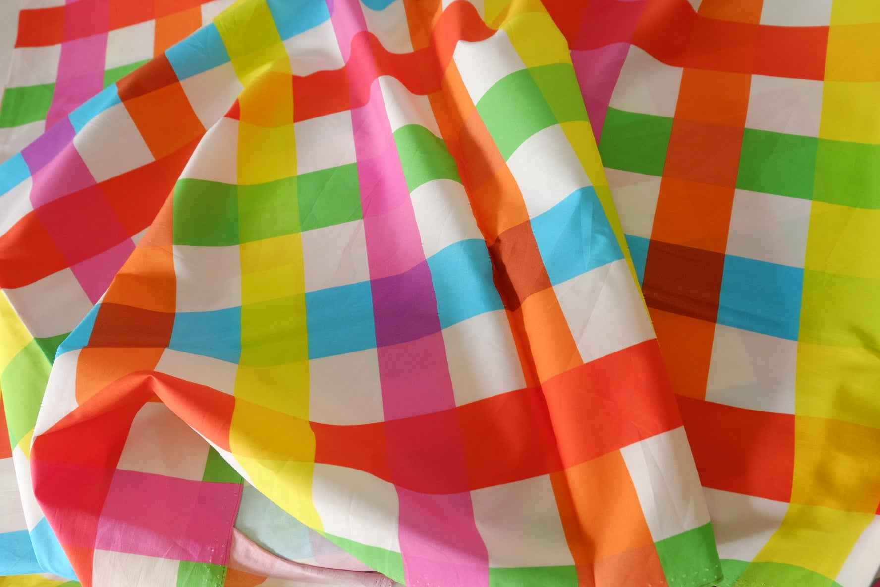 Colorful Geometric Check Cotton Lawn Fabric – 2.2 yd