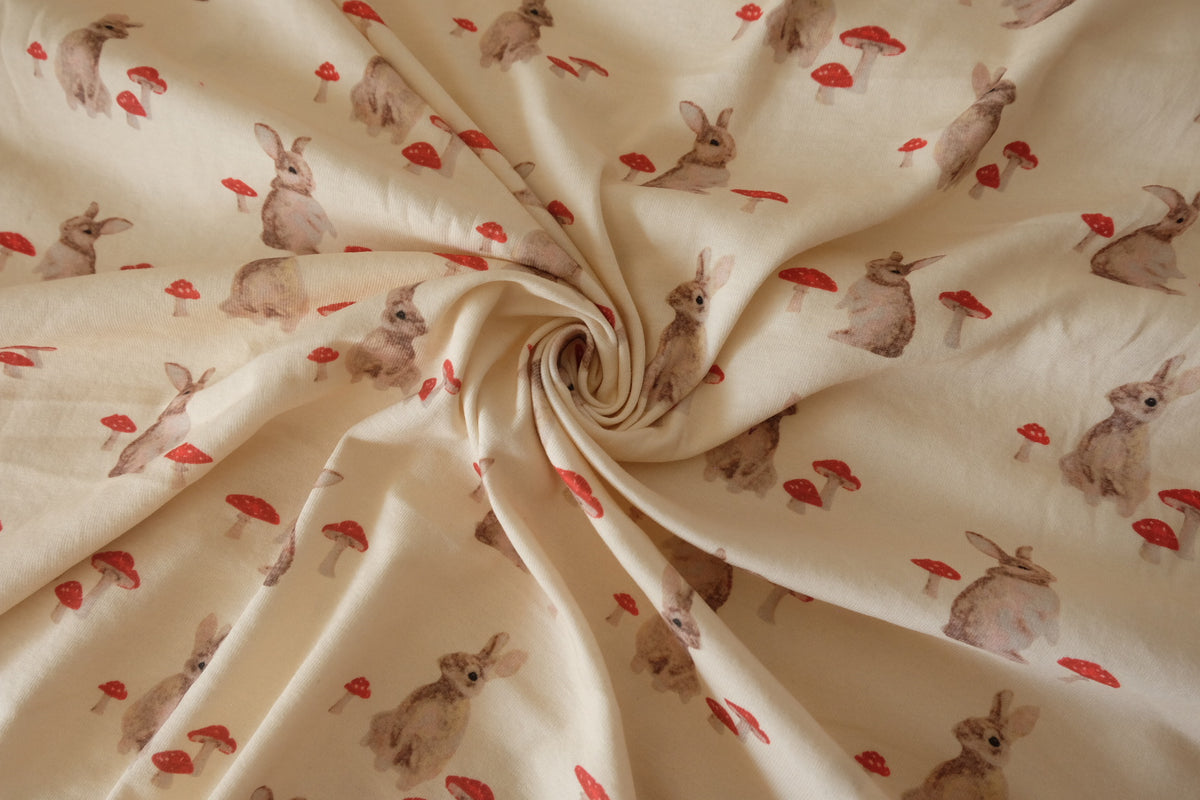 Woodland Bunny & Toadstool Cotton Jersey Knit – 2.51 yd