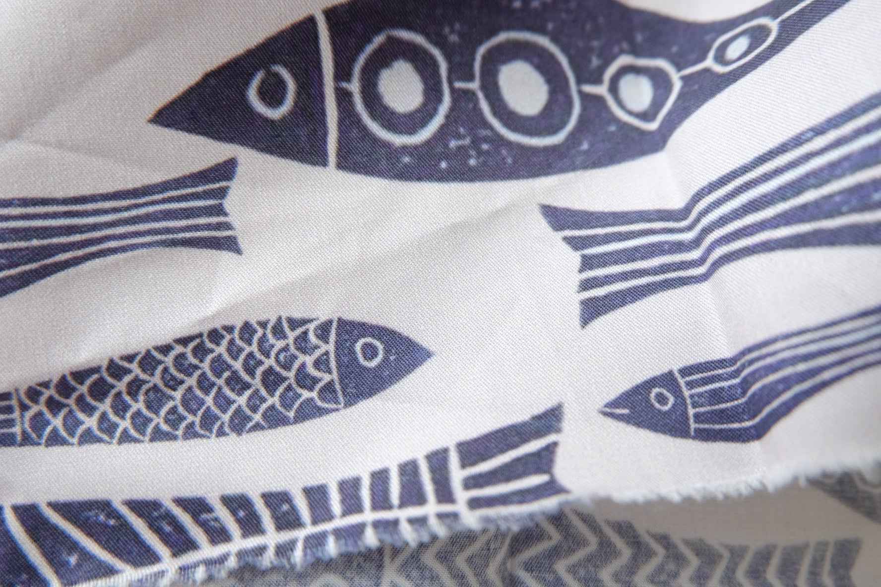Navy Fish Print Dense Cotton Twill — 2.19 yd Piece
